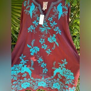 🤎Beautiful Johnny Was Chocolate Truffle Color Dress Turquoise Embroidery